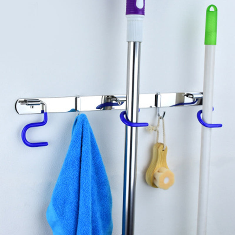 Stainless Steel Hook Mop Broom Holder Wall Mounted Handle Hanger Storage Rack
