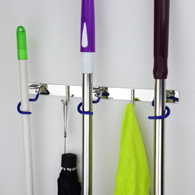 Stainless Steel Hook Mop Broom Holder Wall Mounted Handle Hanger Storage Rack