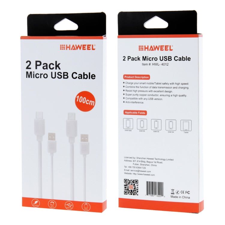 2 PCS HAWEEL 1m High Speed Micro USB to USB Data Sync Charging Cable Kits, For Samsung, Huawei, Xiaomi, LG, HTC and other Smartphones