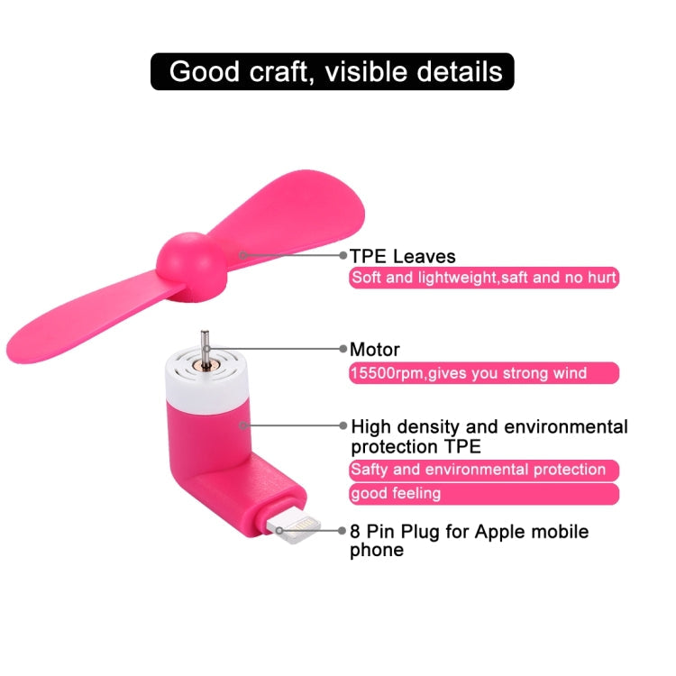 HAWEEL 3.5 inch Fashion Portable 8 Pin USB Phone Mini Fan with Two Leaves, For iPhone 7 & 7 Plus, iPhone 6 & 6s, iPhone 6 Plus & 6s Plus, iPad Air(Magenta)