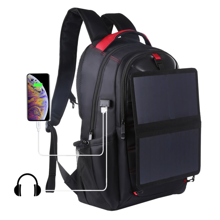 HAWEEL 14W Foldable Removable Solar Power Outdoor Portable Dual Shoulders Laptop Backpack, USB Output: 5V 2.1A Max(Black)