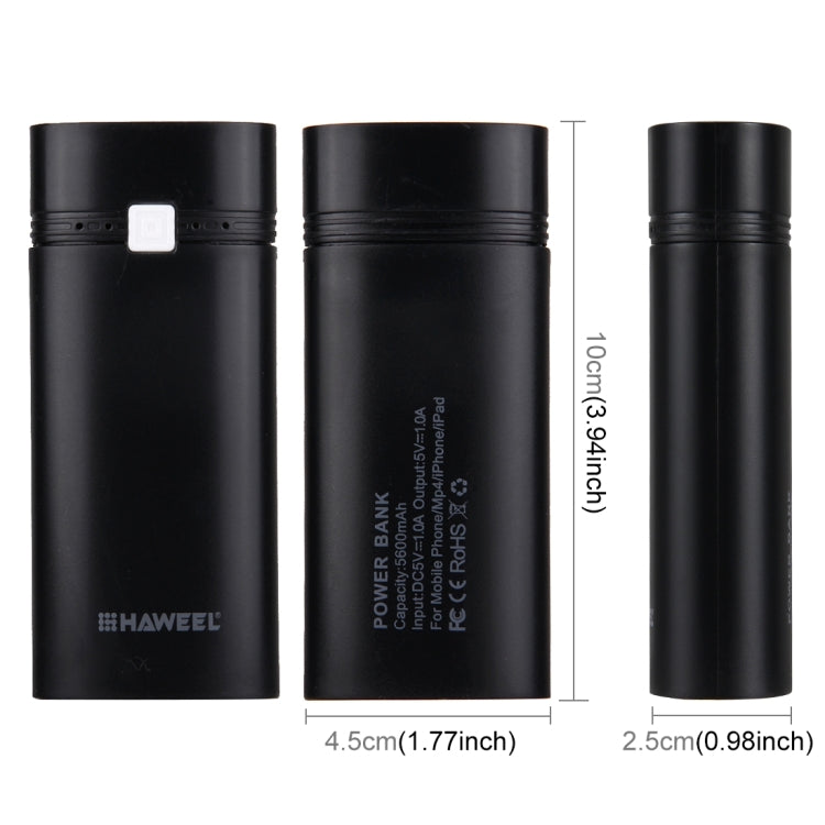 HAWEEL DIY 2x 18650 Battery (Not Included) 5600mAh Power Bank Shell Box with USB Output & Indicator(Black)