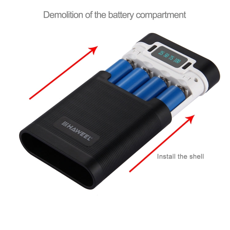 HAWEEL DIY 4 x 18650 Battery (Not Included) 10000mAh Power Bank Shell Box with 2 x USB Output & Display for iPhone, Galaxy, Sony, HTC, Google, Huawei, Xiaomi, Lenovo and other Smartphones(Black)