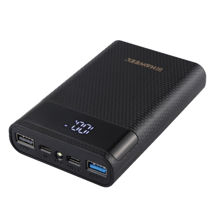 HAWEEL DIY 4x 18650 Battery (Not Included) 12000mAh Dual-way QC Charger Power Bank Shell Box with 2x USB Output & Display, Support QC 2.0 / QC 3.0 / FCP / SFCP / AFC / MTK / BC 1.2 / PD(Black)