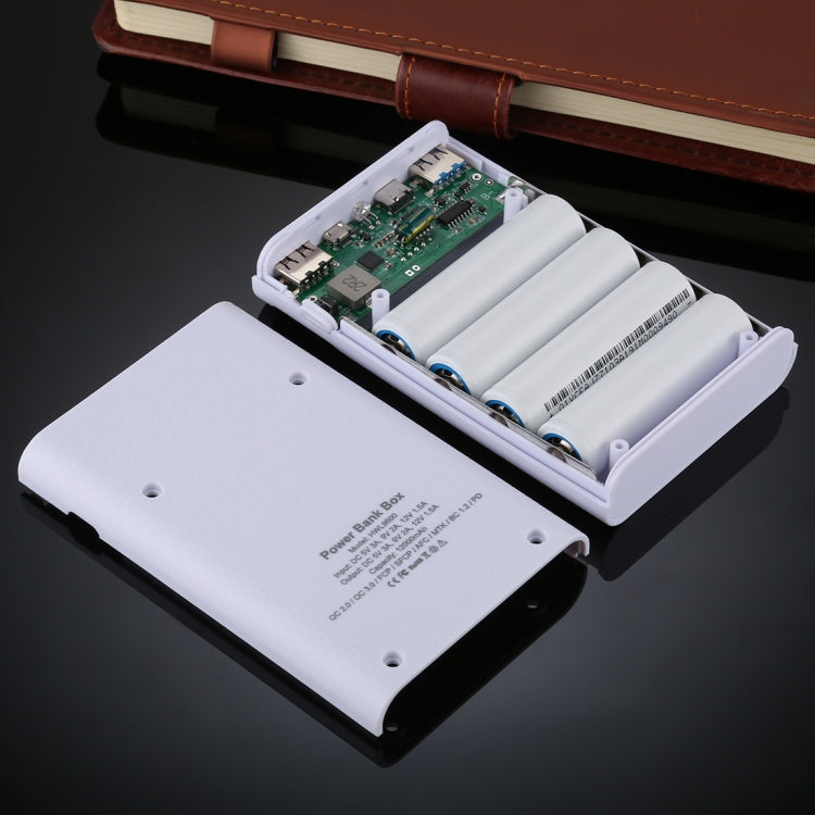 HAWEEL DIY 4x 18650 Battery (Not Included) 12000mAh Dual-way QC Charger Power Bank Shell Box with 2x USB Output & Display, Support QC 2.0 / QC 3.0 / FCP / SFCP / AFC / MTK / BC 1.2 / PD(White)