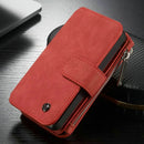 CaseMe for iPhone SE & 5s & 5 Multifunctional Leather Billfold with Detachable Magnetic PC Protective Case & 13 Card Slots & 1 Photo Frames & 1 Zipper Wallet & 2 Magnetic Clasps & Holder(Red)