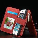 CaseMe for iPhone SE & 5s & 5 Multifunctional Leather Billfold with Detachable Magnetic PC Protective Case & 13 Card Slots & 1 Photo Frames & 1 Zipper Wallet & 2 Magnetic Clasps & Holder(Red)