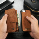 CaseMe for iPhone SE & 5s & 5 Multifunctional Leather Billfold with Detachable Magnetic PC Protective Case & 13 Card Slots & 1 Photo Frames & 1 Zipper Wallet & 2 Magnetic Clasps & Holder(Brown)