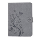 For iPad Air 2 Pressed Flowers Butterfly Pattern Horizontal Flip PU Leather Case with Magnetic Buckle & Holder & Card Slots & Wallet(Grey)