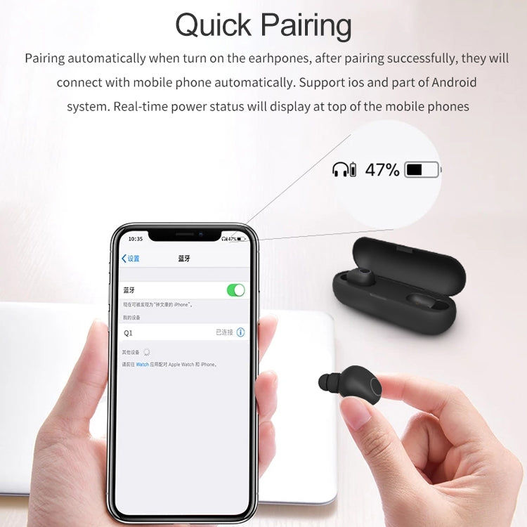 Q1 TWS Bluetooth 5.0 Binaural Stereo Wireless Sports Bluetooth Earphone(Black)