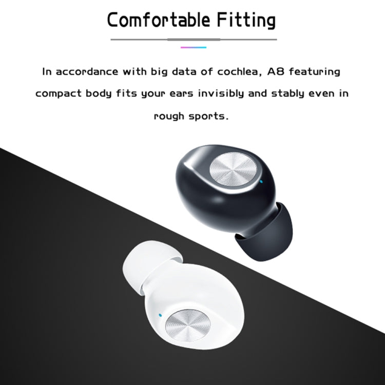 TWS-A8 Bluetooth 5.0 Mini True Wireless Stereo Sports Bluetooth Earphone with Charging Box(Black)