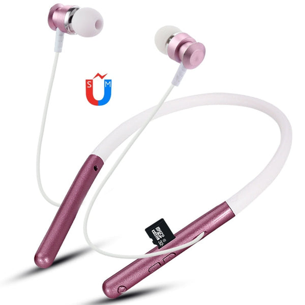 F108 Bluetooth 4.2 Hanging Neck Design Bluetooth Headset, Support Music Play & Switching & Volume Control & Answer(Rose Gold)