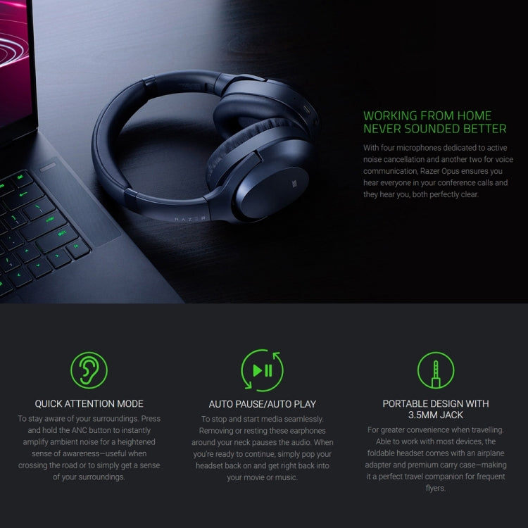 Razer OPUS ANC Active Noise Reduction Bluetooth Gaming Headphone(Black)