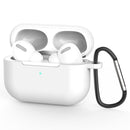 For AirPods Pro Silicone Wireless Earphone Protective Case Cover with Lanyard Hole & Carabiner(White)
