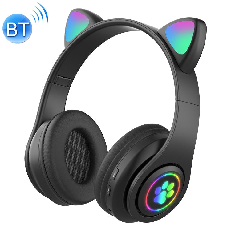B39 Cat Ear Design LED Gradient Light Wireless Bluetooth Headset(Black)