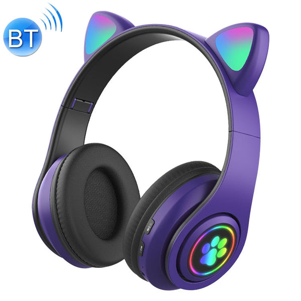 B39 Cat Ear Design LED Gradient Light Wireless Bluetooth Headset(Purple)
