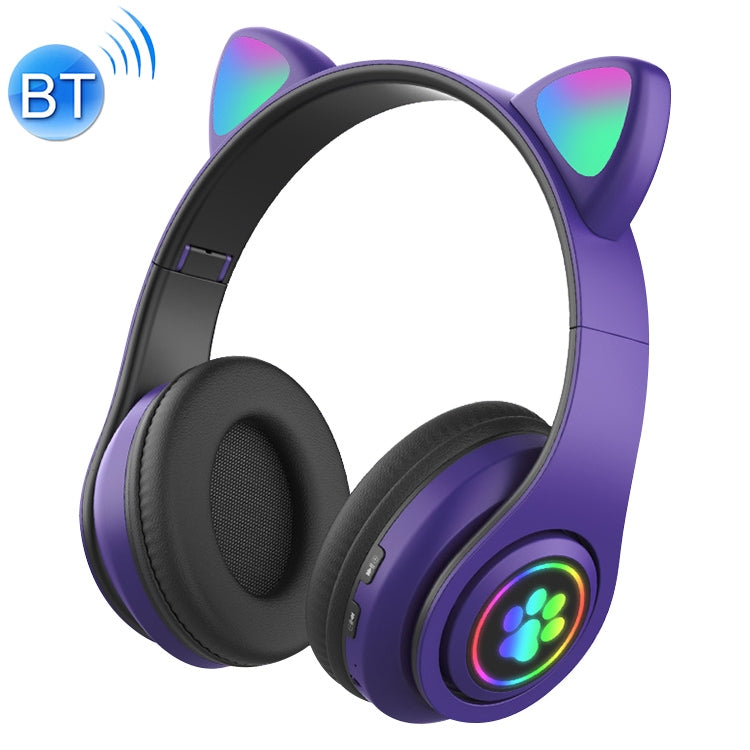 B39 Cat Ear Design LED Gradient Light Wireless Bluetooth Headset(Purple)