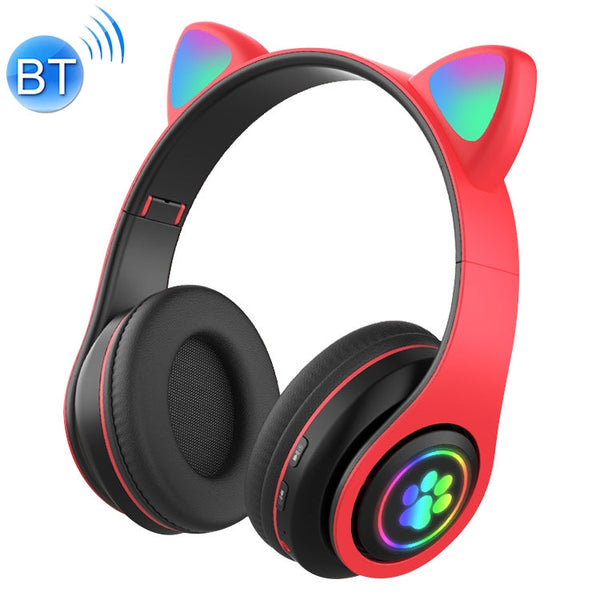 B39 Cat Ear Design LED Gradient Light Wireless Bluetooth Headset(Red)