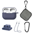 For AirPods Pro 5 in 1 Silicone Earphone Protective Case + Earphone Bag + Earphones Buckle + Hook + Anti-lost Rope Set(Blue)