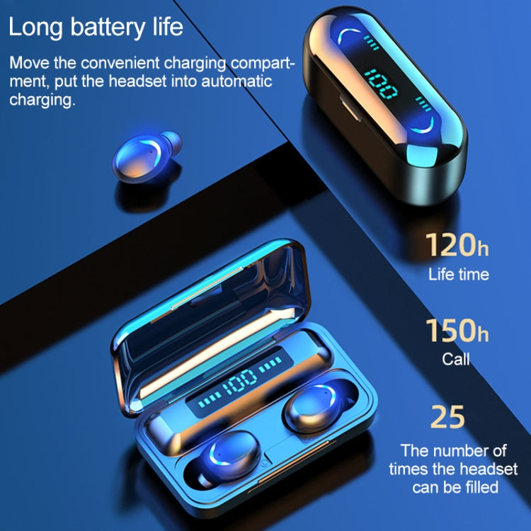 F9-5 Bluetooth 5.0 TWS Wireless Binaural Bluetooth Earphone with Charging Box & Support Call & LED Digital Display(Black)