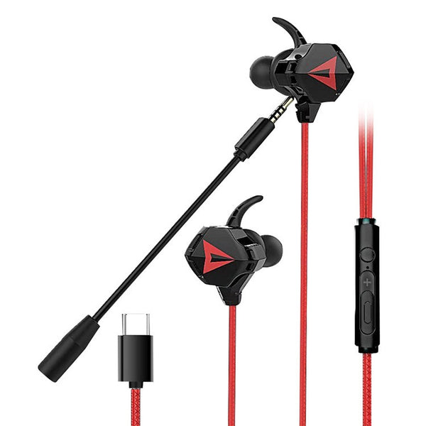 G5 Wired In Ear Type-C Interface Stereo Wire-Controlled HIFI Earphones Video Game Mobile Game Headset With Mic, Not For Samsung Phones(Black Red)