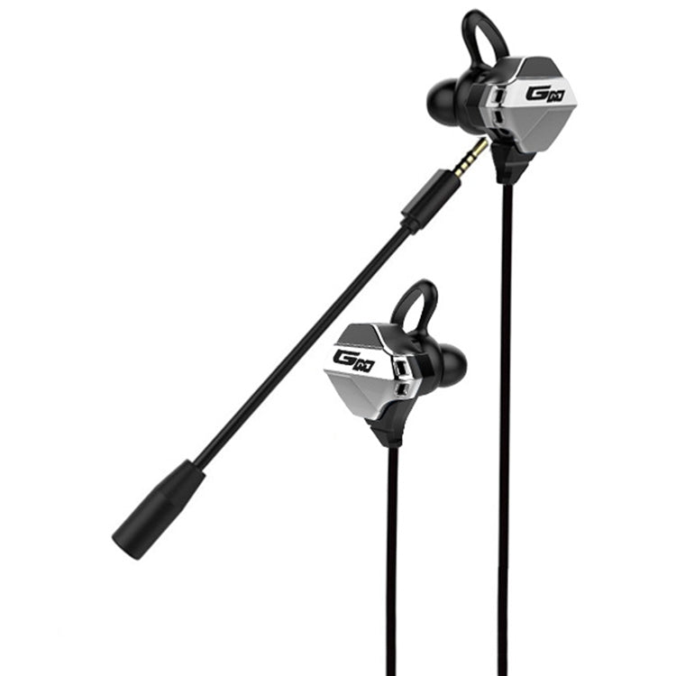 G10-A Wired In Ear 3.5mm Interface Stereo Wire-Controlled HIFI Earphones Video Game Mobile Game Headset With Mic (Black Silver)