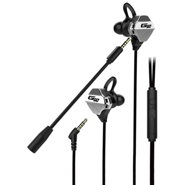 G10-A Wired In Ear 3.5mm Interface Stereo Wire-Controlled HIFI Earphones Video Game Mobile Game Headset With Mic (Black Silver)