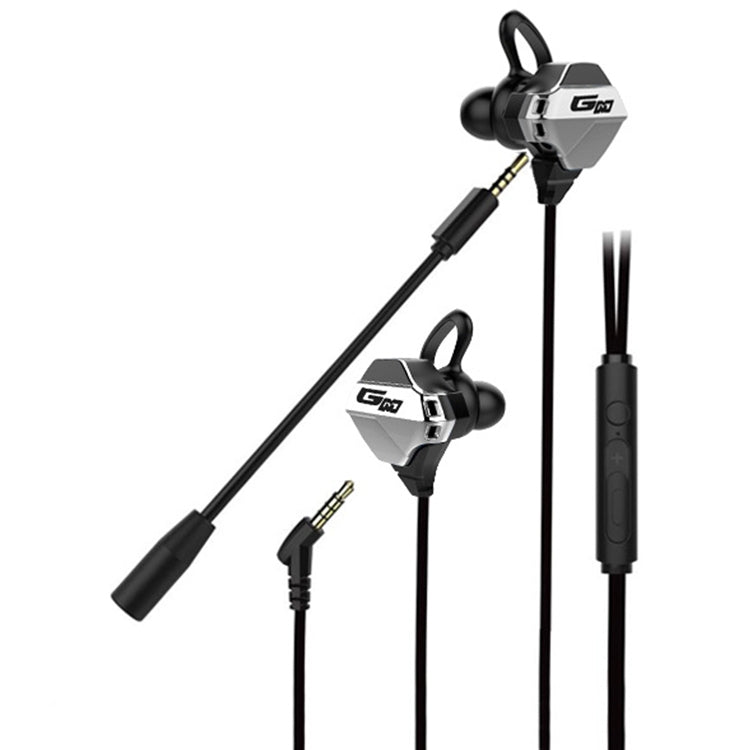 G10-A Wired In Ear 3.5mm Interface Stereo Wire-Controlled HIFI Earphones Video Game Mobile Game Headset With Mic (Black Silver)