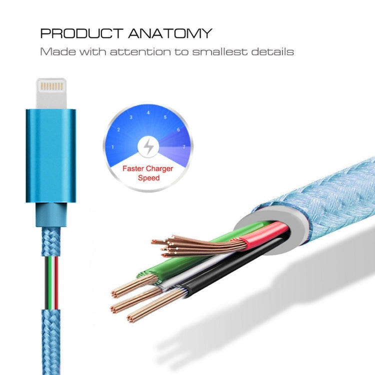 1m 3A Woven Style Metal Head 8 Pin to USB Data / Charger Cable, For iPhone XR / iPhone XS MAX / iPhone X & XS / iPhone 8 & 8 Plus / iPhone 7 & 7 Plus / iPhone 6 & 6s & 6 Plus & 6s Plus / iPad(Blue)