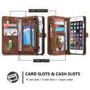 CaseMe for iPhone 6 & 6s Multifunctional Leather Billfold with Detachable Magnetic PC Back Protective Case & 10 Card Slots & 3 Cash Slots & 2 Photo Frames & 1 Zipper Wallet & 3 Magnetic Clasps & Holder(Coffee)