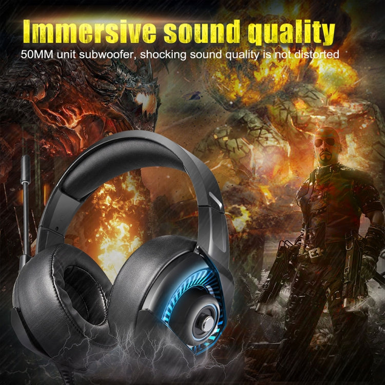ONIKUMA K6 Over Ear Bass Stereo Surround Gaming Headphone with Microphone & Red Light(Black Blue)