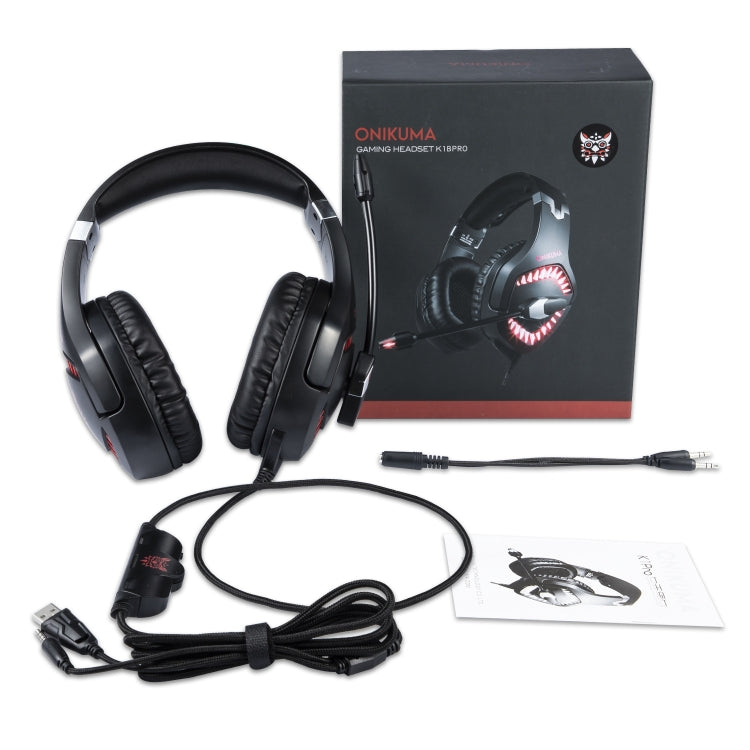 ONIKUMA K1 PRO Stereo Surround Gaming Headphone with Microphone & LED Lights(Black Red)