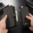 CaseMe for iPhone 6 Plus & 6s Plus Multifunctional Leather Billfold with Detachable Magnetic PC Protective Case & 13 Card Slots & 1 Photo Frames & 1 Zipper Wallet & 2 Magnetic Clasps & Holder(Black)