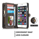 CaseMe for iPhone 6 Plus & 6s Plus Multifunctional Leather Billfold with Detachable Magnetic PC Back Protective Case & 10 Card Slots & 3 Cash Slots & 2 Photo Frames & 1 Zipper Wallet & 3 Magnetic Clasps & Holder(Black)