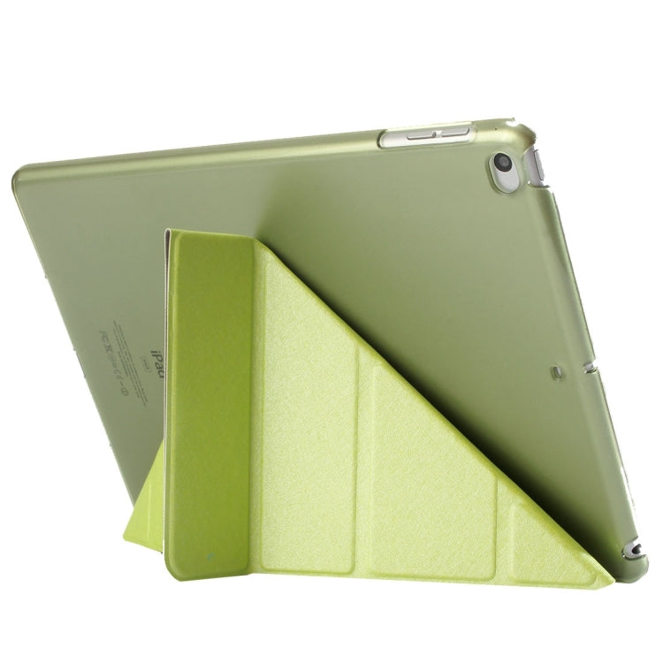 For iPad 9.7 (2018) & iPad 9.7 (2017) & iPad Air Silk Texture Horizontal Deformation Flip Leather Case with Three-folding Holder(Green)