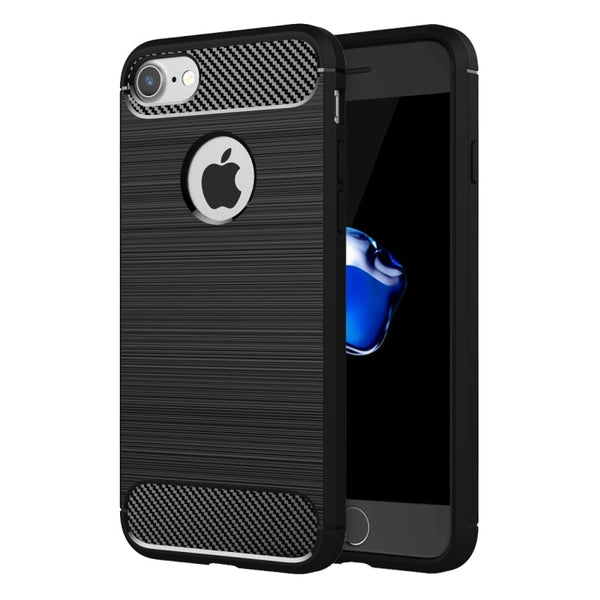 For iPhone 8 & 7 Brushed Texture Fiber TPU Rugged Armor Protective Case(Black)