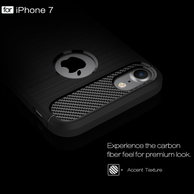 For iPhone 8 & 7 Brushed Texture Fiber TPU Rugged Armor Protective Case(Black)