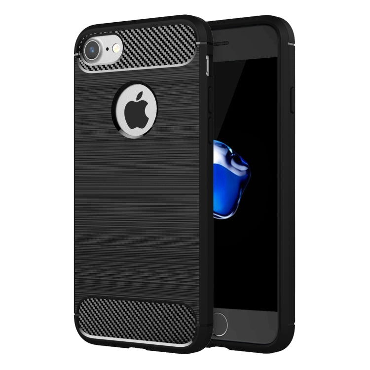 For iPhone 8 & 7 Brushed Texture Fiber TPU Rugged Armor Protective Case(Black)