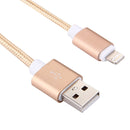 2A Woven Style Metal Head 8 Pin to USB Data / Charger Cable, Cable Length: 20cm(Gold)