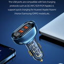 USAMS US-CC158 125W Type-C / USB-C + Dual USB Transparent Digital Display Car Charger(Blue)