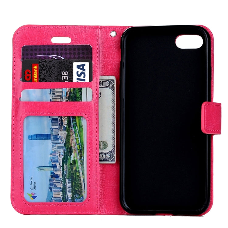 For iPhone 8 & 7 Crazy Horse Texture Horizontal Flip Leather Case with Magnetic Buckle & Holder & Card Slots & Wallet & Photo Frame(Magenta)