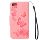 For iPhone 8 & 7 Pressed Flowers Butterfly Pattern Horizontal Flip Leather Case with Holder & Card Slots & Wallet(Pink)