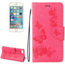 For iPhone 8 & 7 Pressed Flowers Butterfly Pattern Horizontal Flip Leather Case with Holder & Card Slots & Wallet(Magenta)