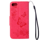 For iPhone 8 & 7 Pressed Flowers Butterfly Pattern Horizontal Flip Leather Case with Holder & Card Slots & Wallet(Magenta)
