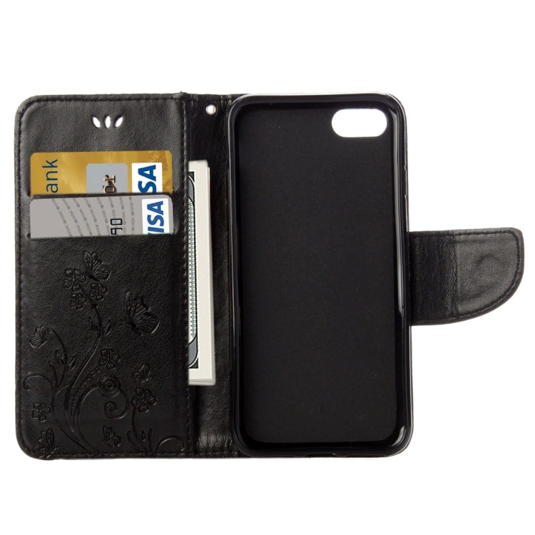 For iPhone 8 & 7 Pressed Flowers Horizontal Flip Leather Case with Holder & Card Slots & Wallet(Black)