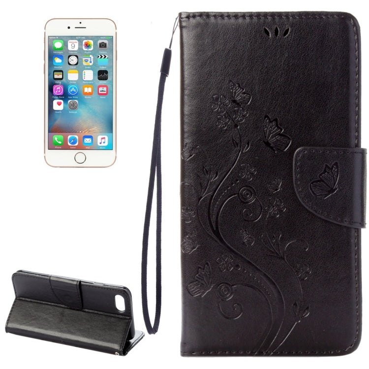 For iPhone 8 & 7 Pressed Flowers Horizontal Flip Leather Case with Holder & Card Slots & Wallet(Black)