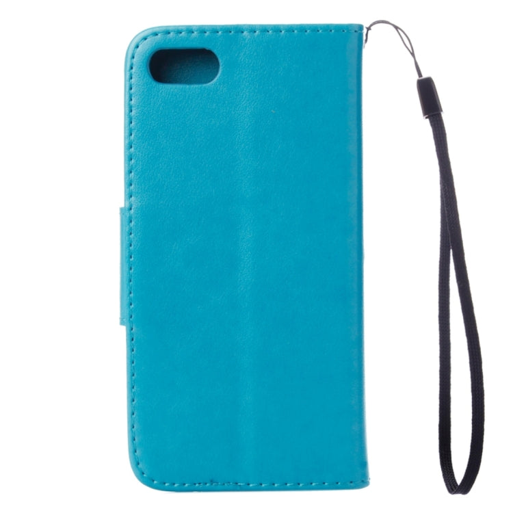 For iPhone 8 & 7 Pressed Flowers Horizontal Flip Leather Case with Holder & Card Slots & Wallet(Blue)