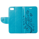 For iPhone 8 & 7 Pressed Flowers Horizontal Flip Leather Case with Holder & Card Slots & Wallet(Blue)