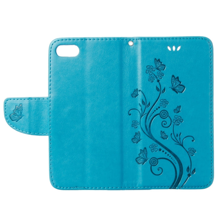 For iPhone 8 & 7 Pressed Flowers Horizontal Flip Leather Case with Holder & Card Slots & Wallet(Blue)