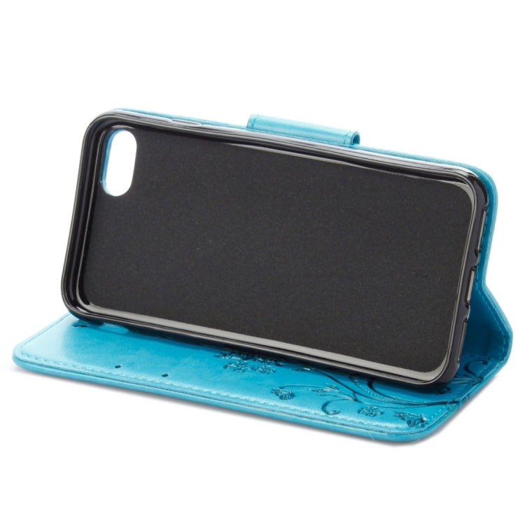 For iPhone 8 & 7 Pressed Flowers Horizontal Flip Leather Case with Holder & Card Slots & Wallet(Blue)